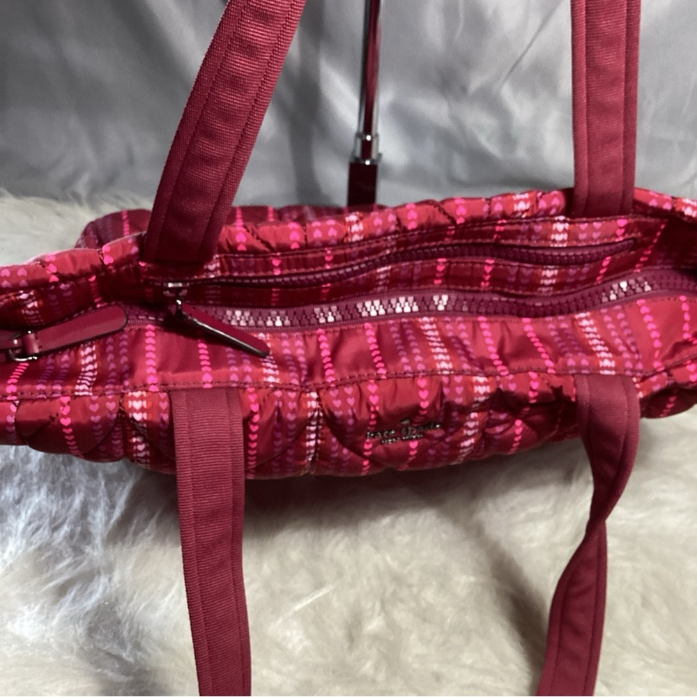 Kate Spade Nylon Red Heart Striped Satchel Shoulder Bag EUC - Picture 12 of 14